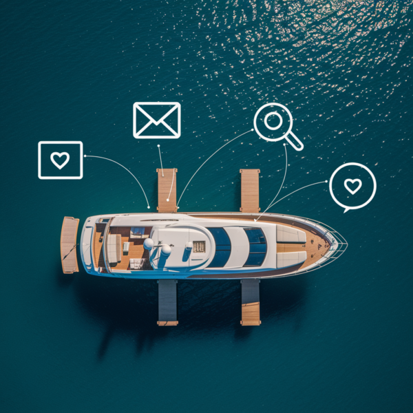 yacht charter marketing funnel icons
