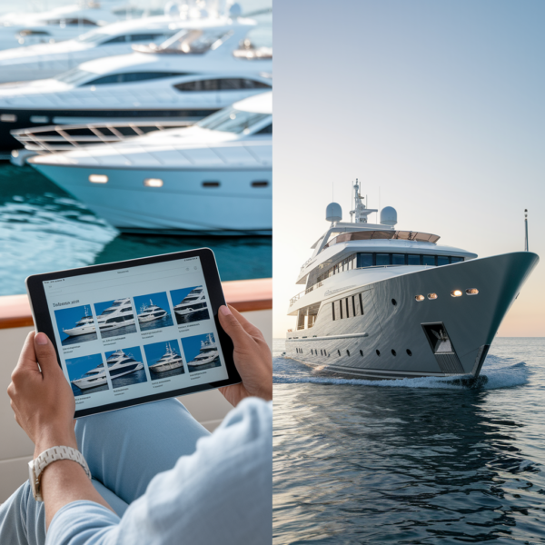 yacht charter marketing funnel split screen