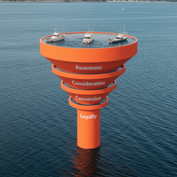 yacht charter marketing funnel with yachts on top