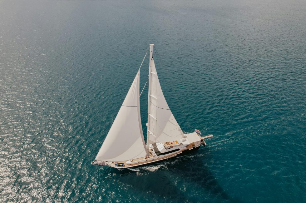 High Angle View of Yacht at Sea